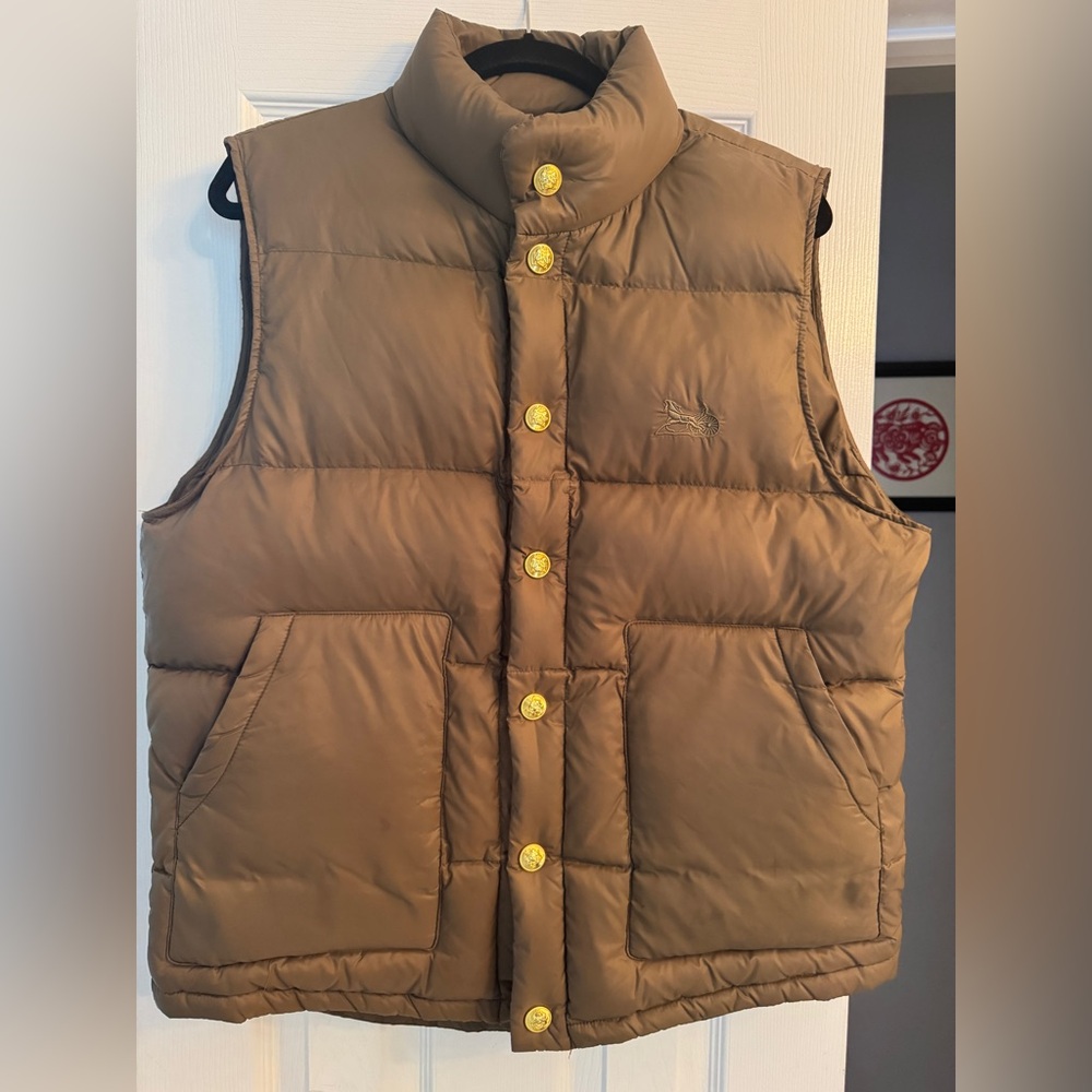 Brown Puffer Vest with Yellow Buttons